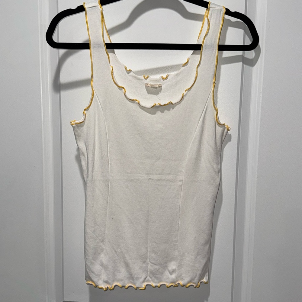 Hem & Thread White Tank Yellow Scalloped Edge